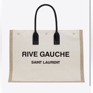 Authentic YSL RIVE GAUCHE TOTE BAG IN LINEN AND LEATHER